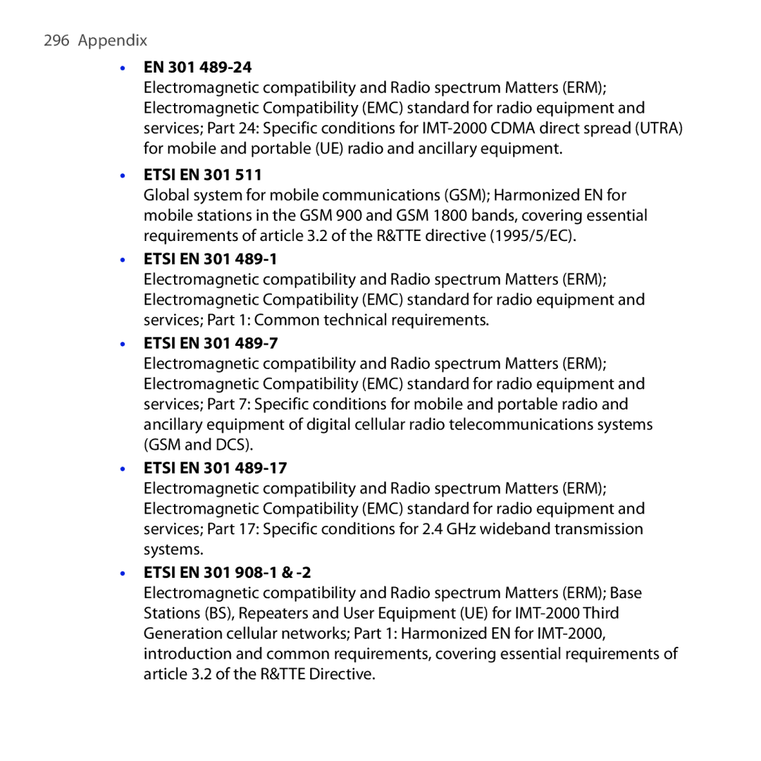 HTC RAPH100 user manual Etsi EN 301 908-1 