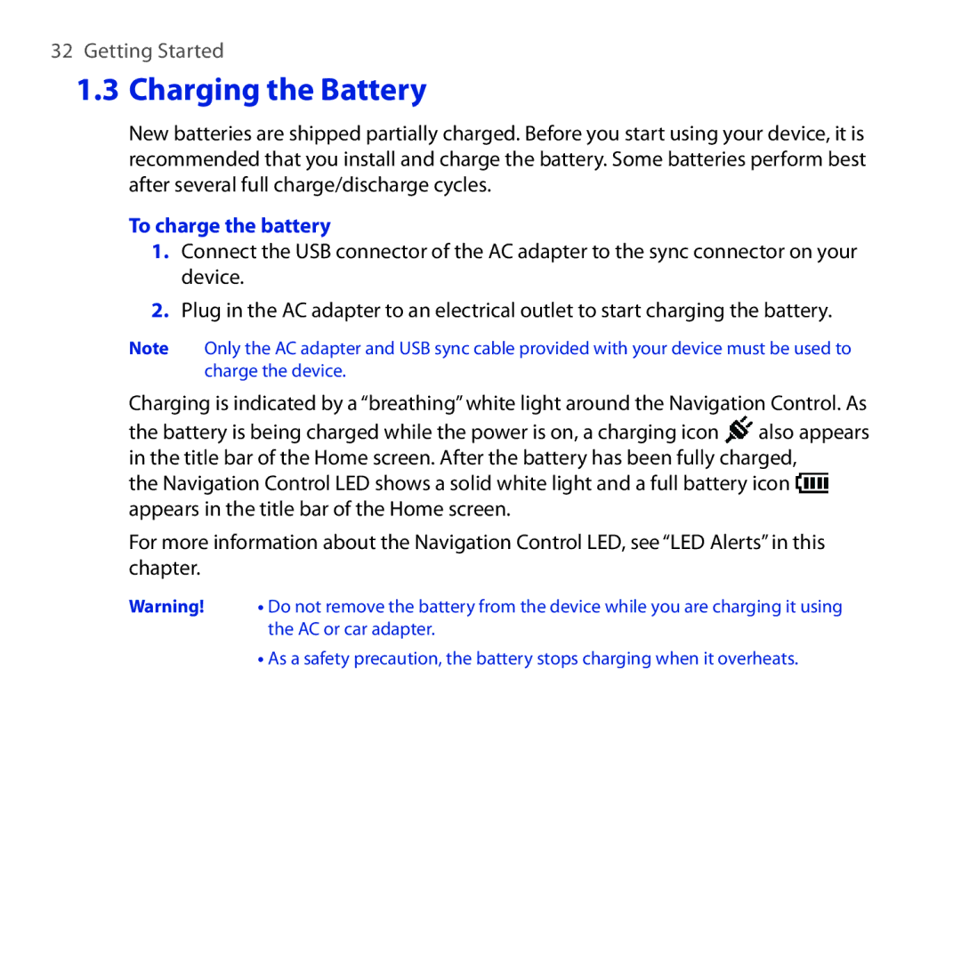 HTC RAPH100 user manual Charging the Battery, To charge the battery 