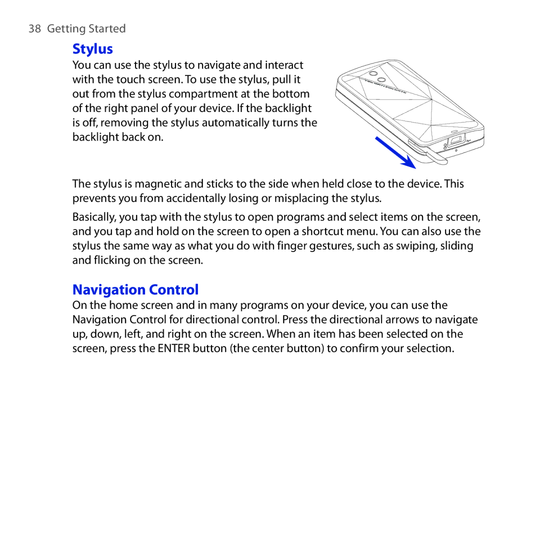 HTC RAPH100 user manual Stylus, Navigation Control 