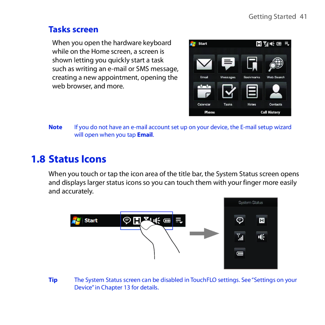 HTC RAPH100 user manual Tasks screen, Tip 