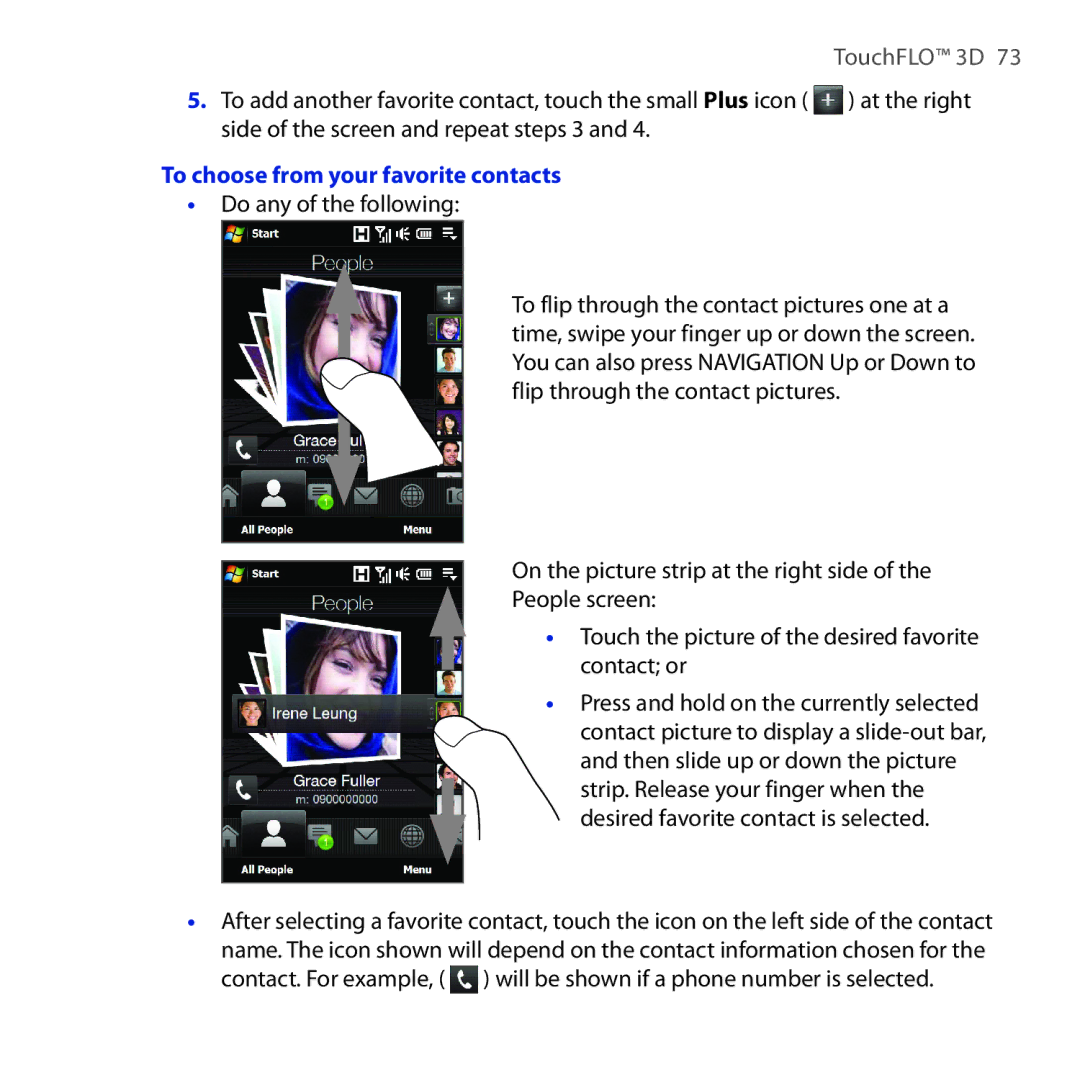 HTC RAPH100 user manual To choose from your favorite contacts, Do any of the following 