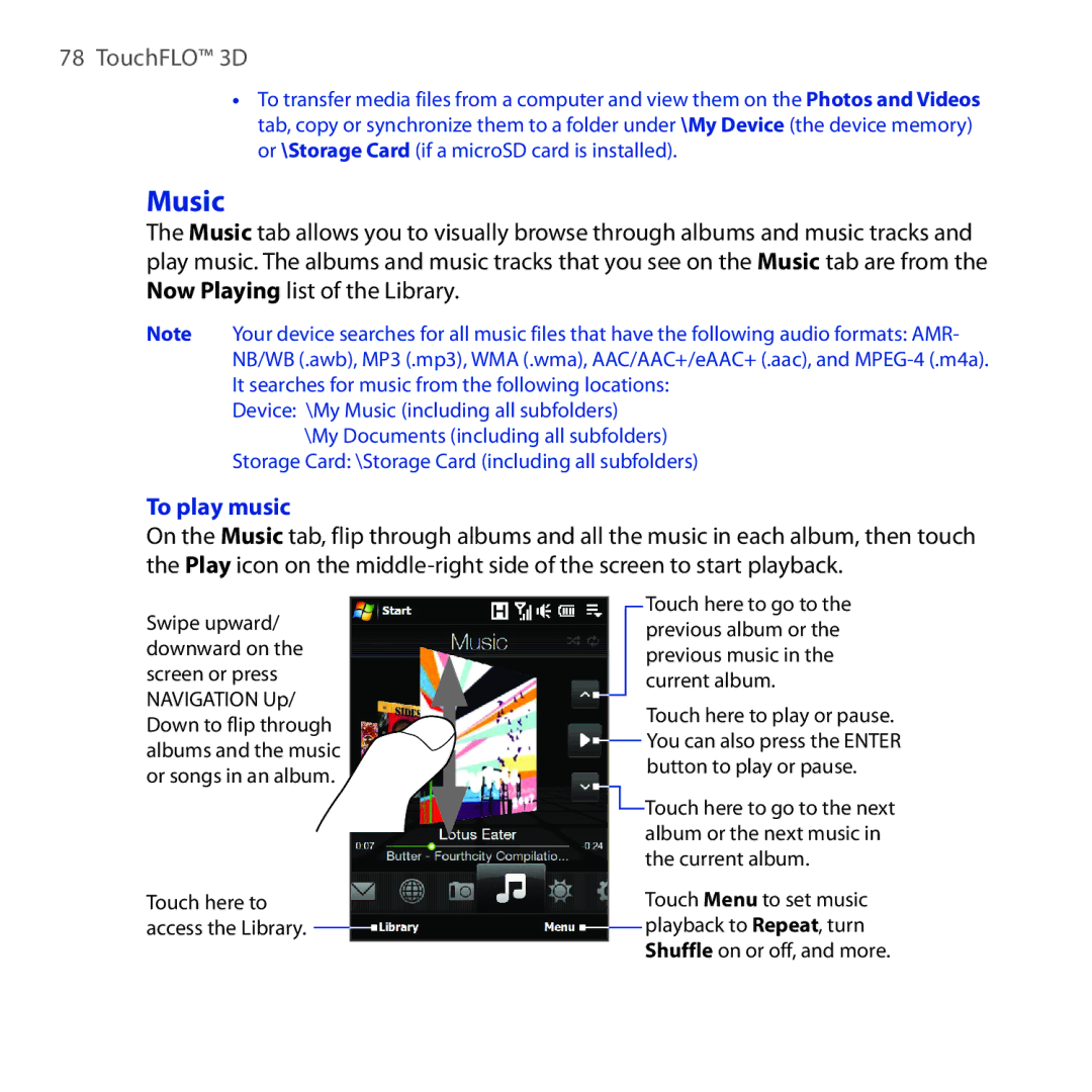 HTC RAPH100 user manual Music, To play music 