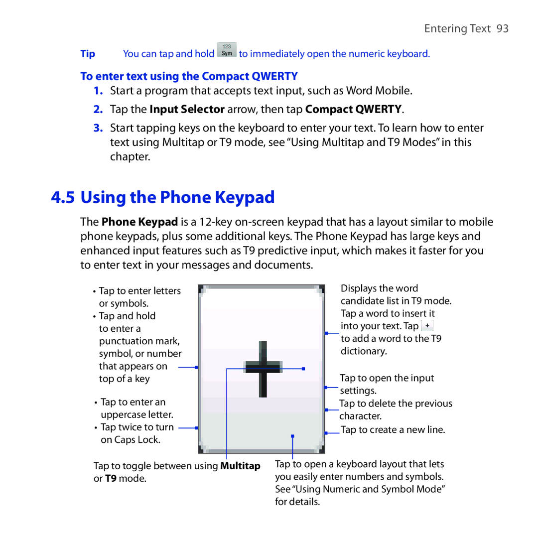 HTC RAPH100 user manual To enter text using the Compact Qwerty, Tap the Input Selector arrow, then tap Compact Qwerty 