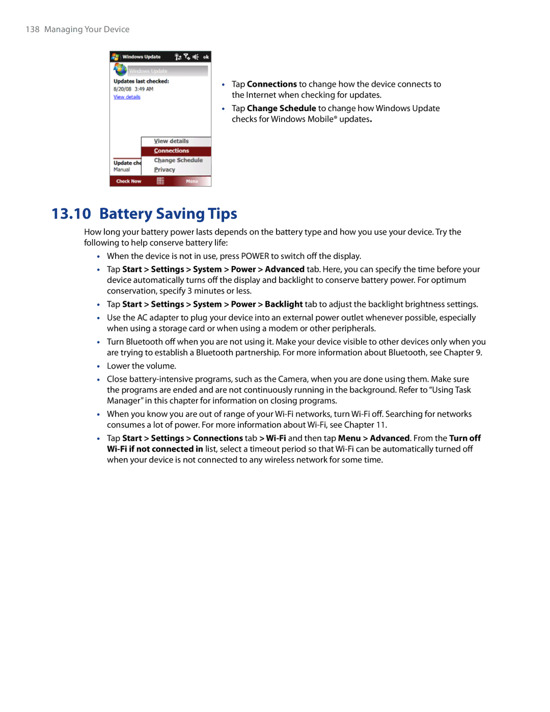 HTC RAPH500 user manual Battery Saving Tips 