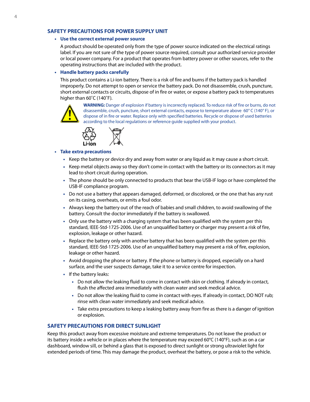 HTC RAPH500 user manual Safety Precautions for Power Supply Unit 