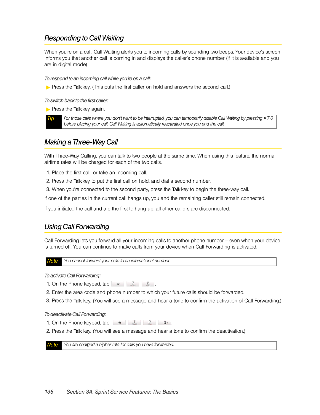 HTC RAPH800 manual Responding to Call Waiting, Making a Three-Way Call, Using Call Forwarding 