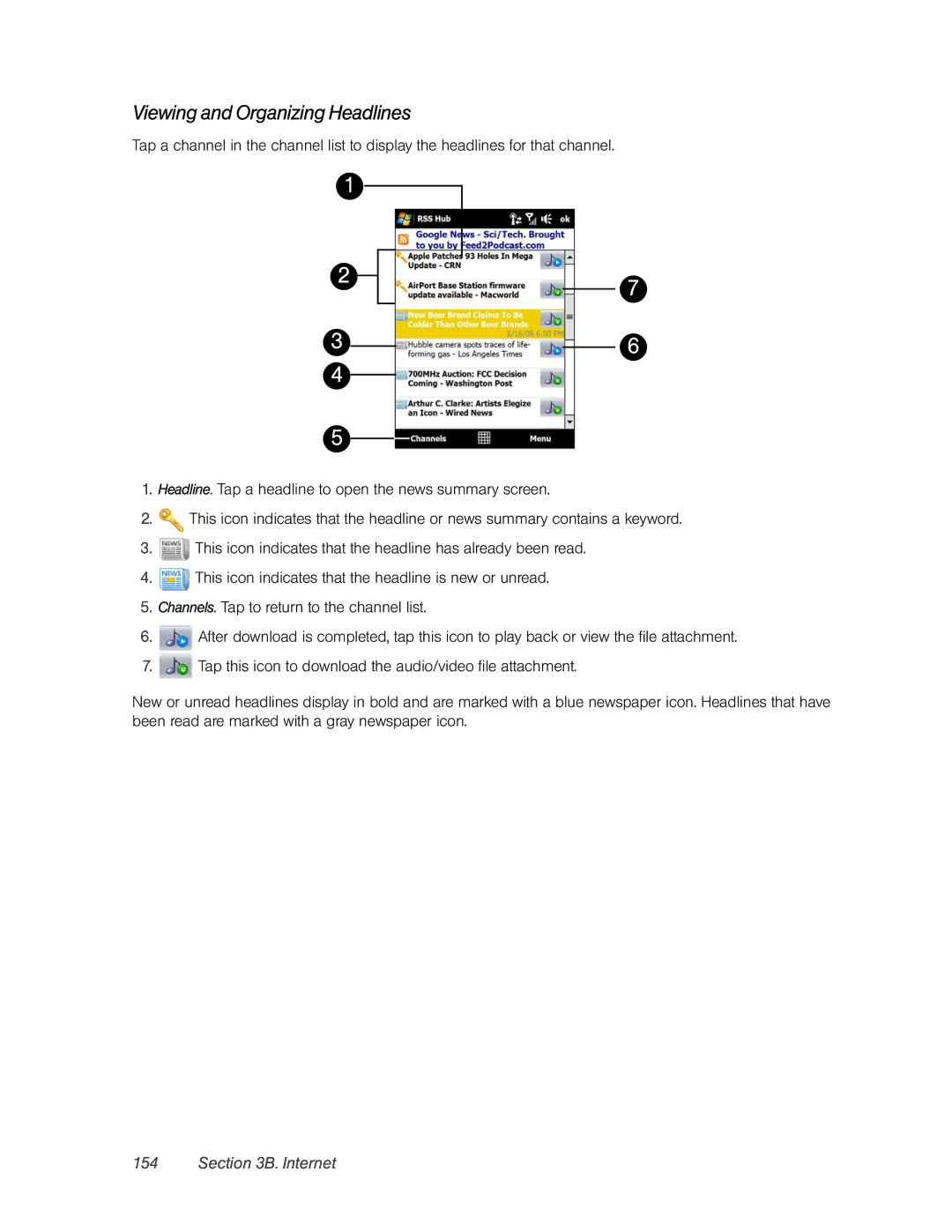 HTC RAPH800 manual Viewing and Organizing Headlines 