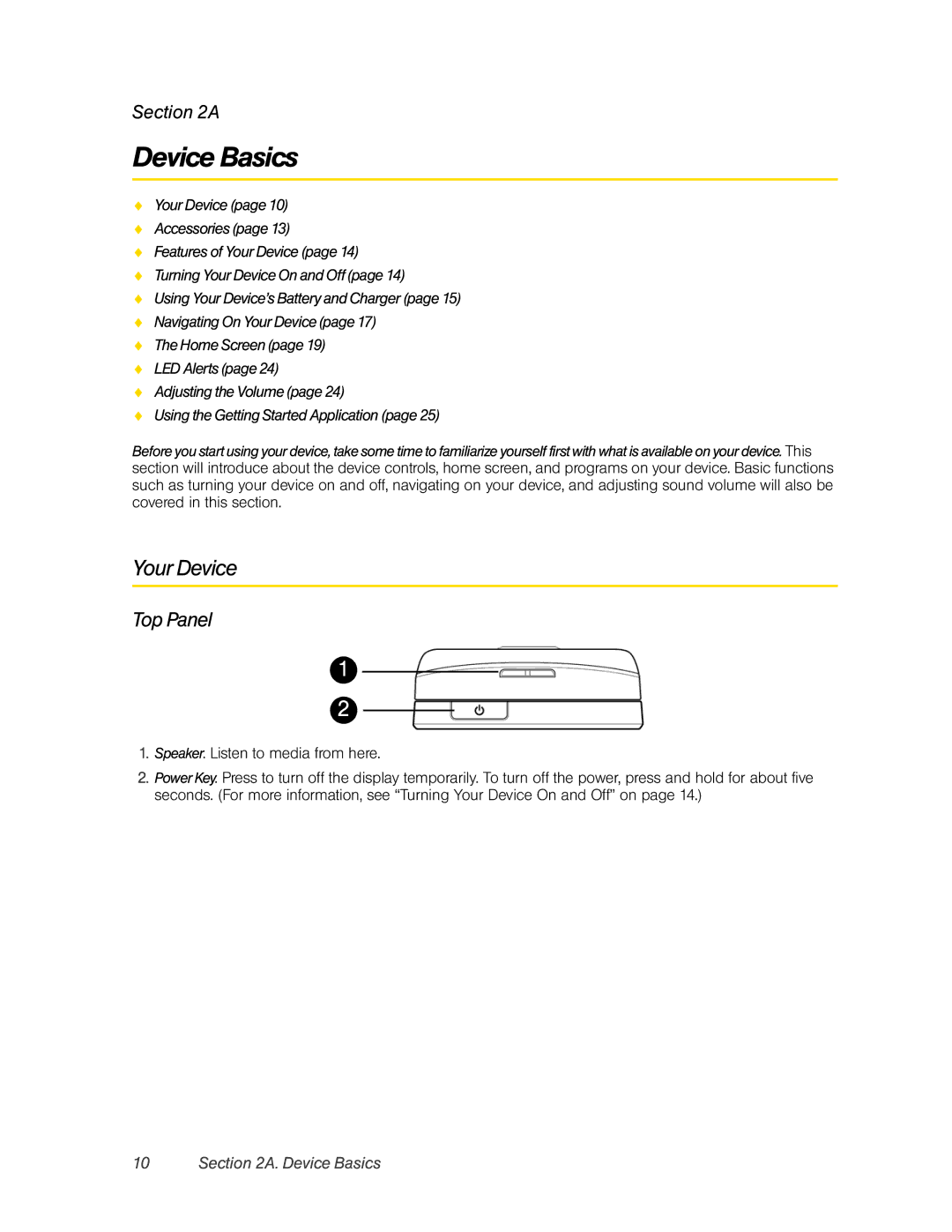 HTC RAPH800 manual Device Basics, Top Panel 