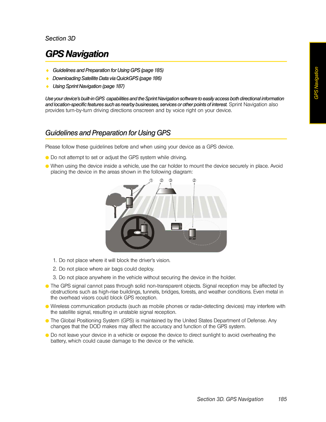 HTC RAPH800 manual Guidelines and Preparation for Using GPS, GPS Navigation 185 