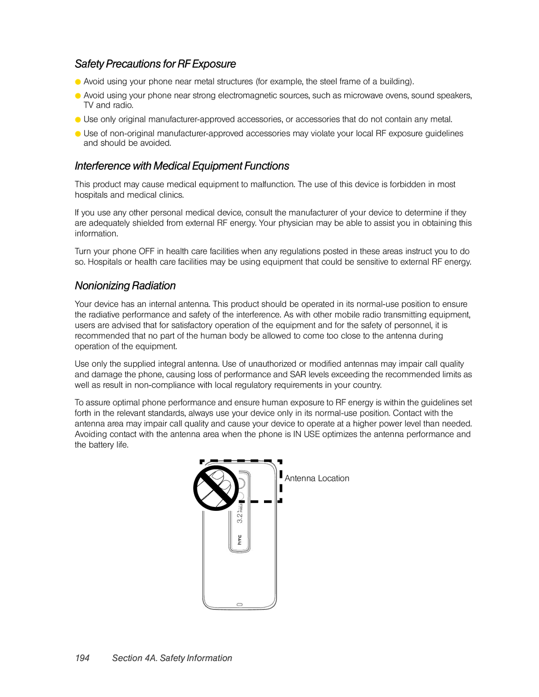 HTC RAPH800 manual Safety Precautions for RF Exposure, Interference with Medical Equipment Functions, Nonionizing Radiation 