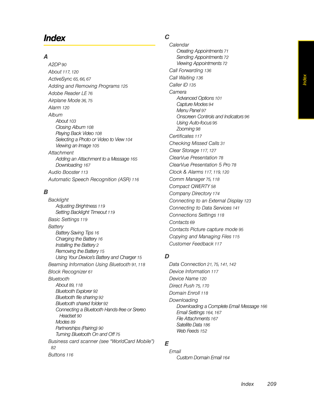 HTC RAPH800 manual Index, Adding and Removing Programs 125 Adobe Reader LE 