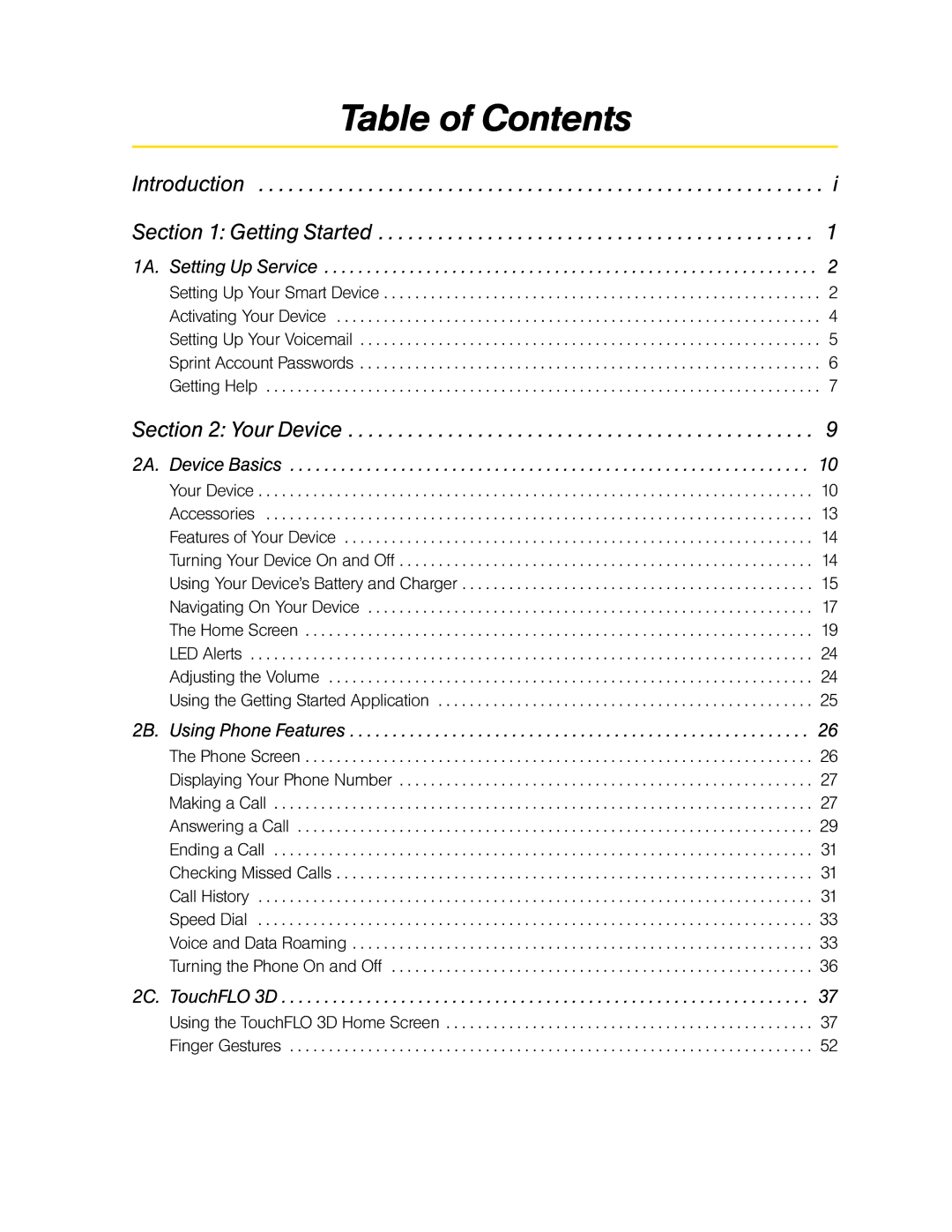 HTC RAPH800 manual Table of Contents 