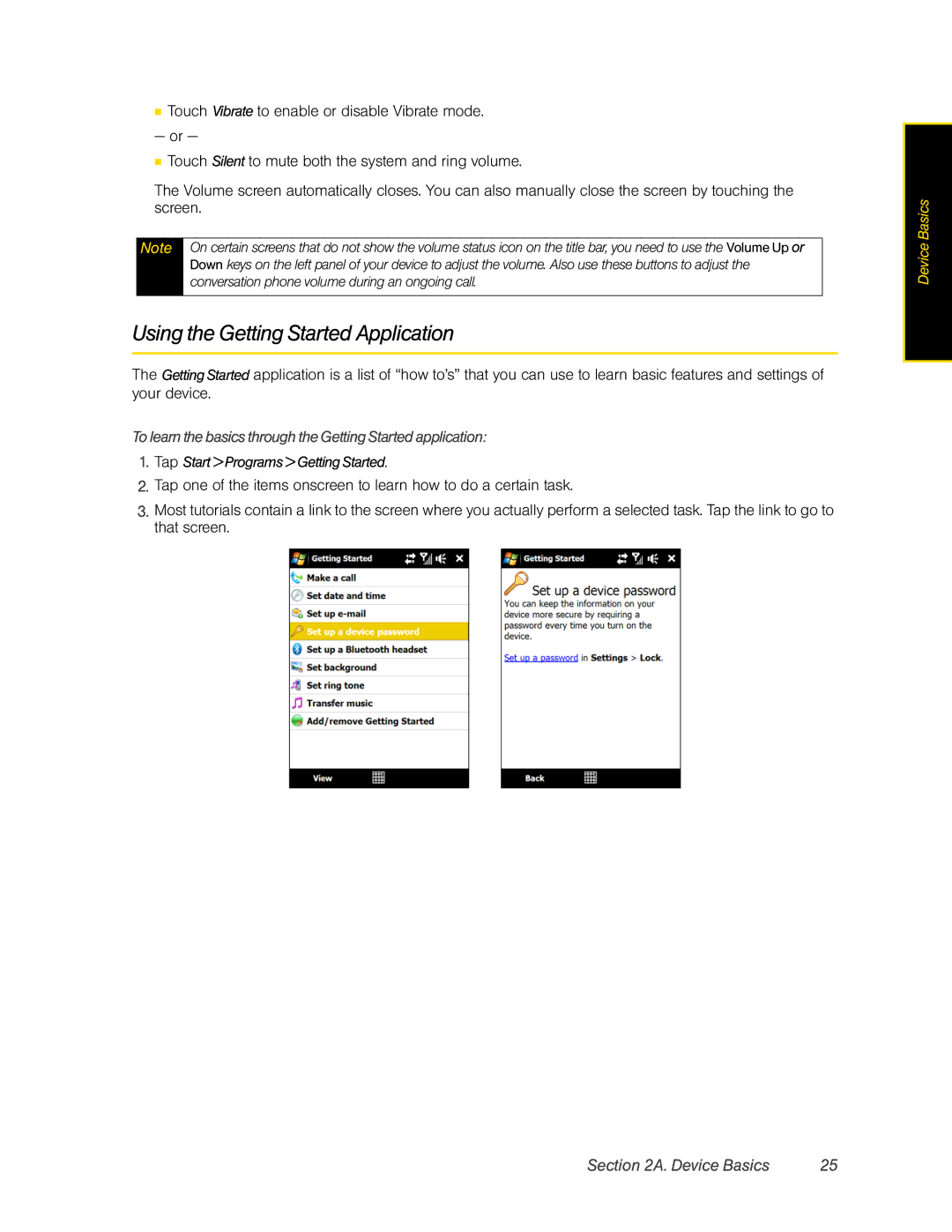 HTC RAPH800 manual Using the Getting Started Application, To learn the basics through the Getting Started application 