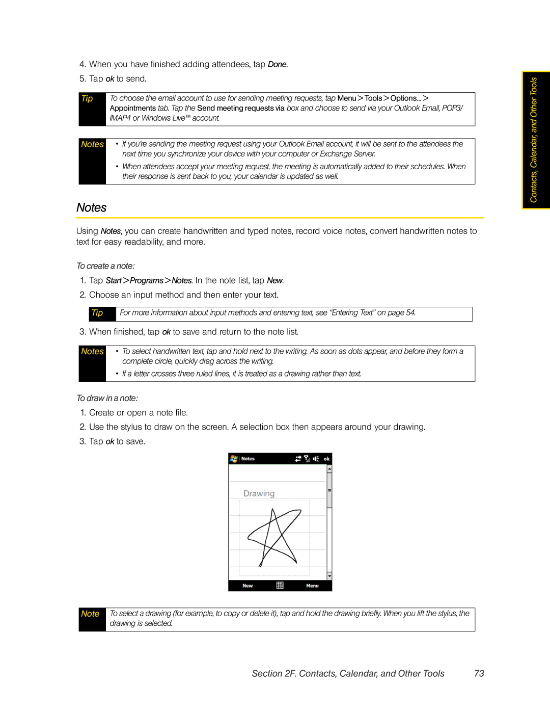 HTC RAPH800 manual To create a note, To draw in a note 