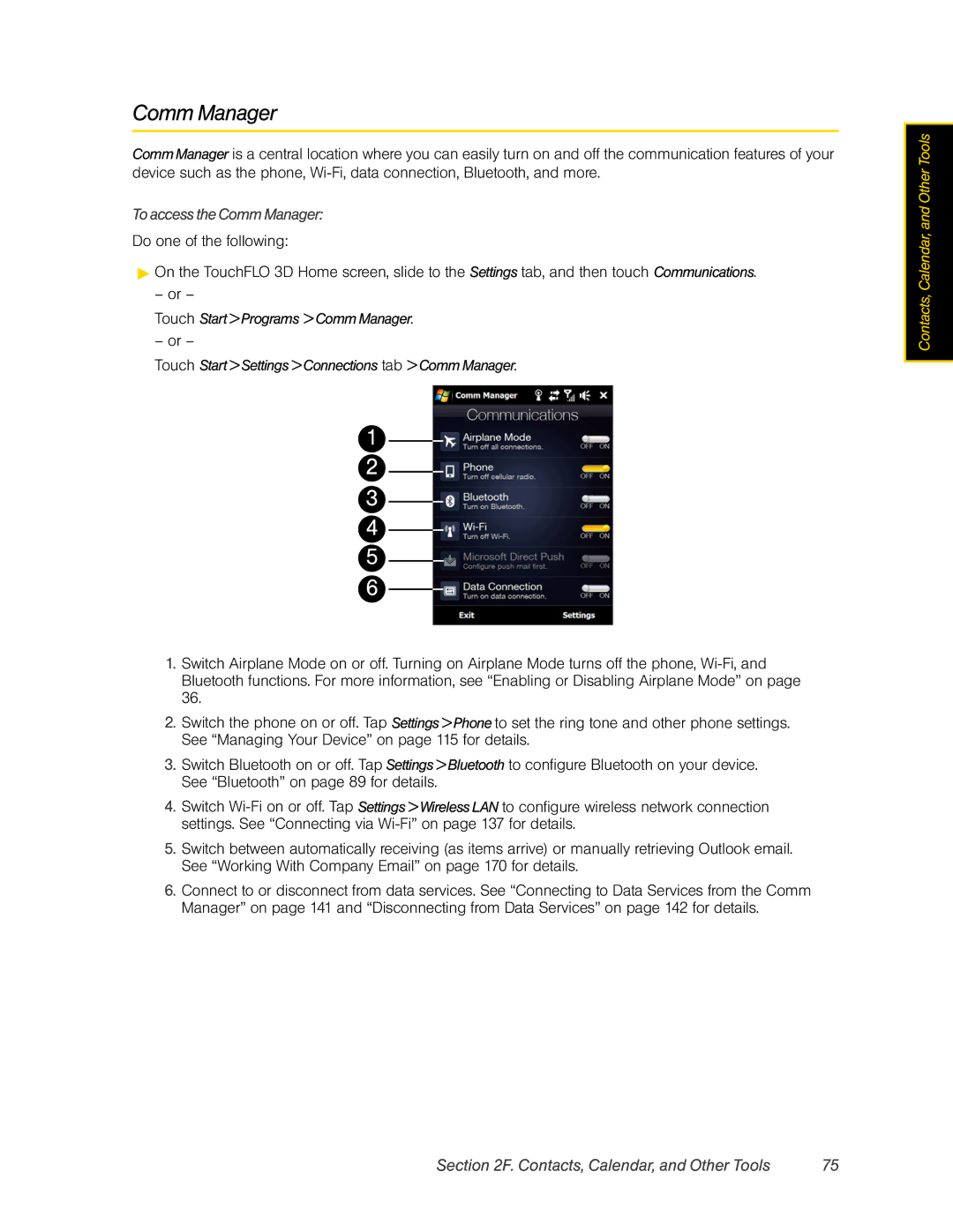 HTC RAPH800 manual To access the Comm Manager 