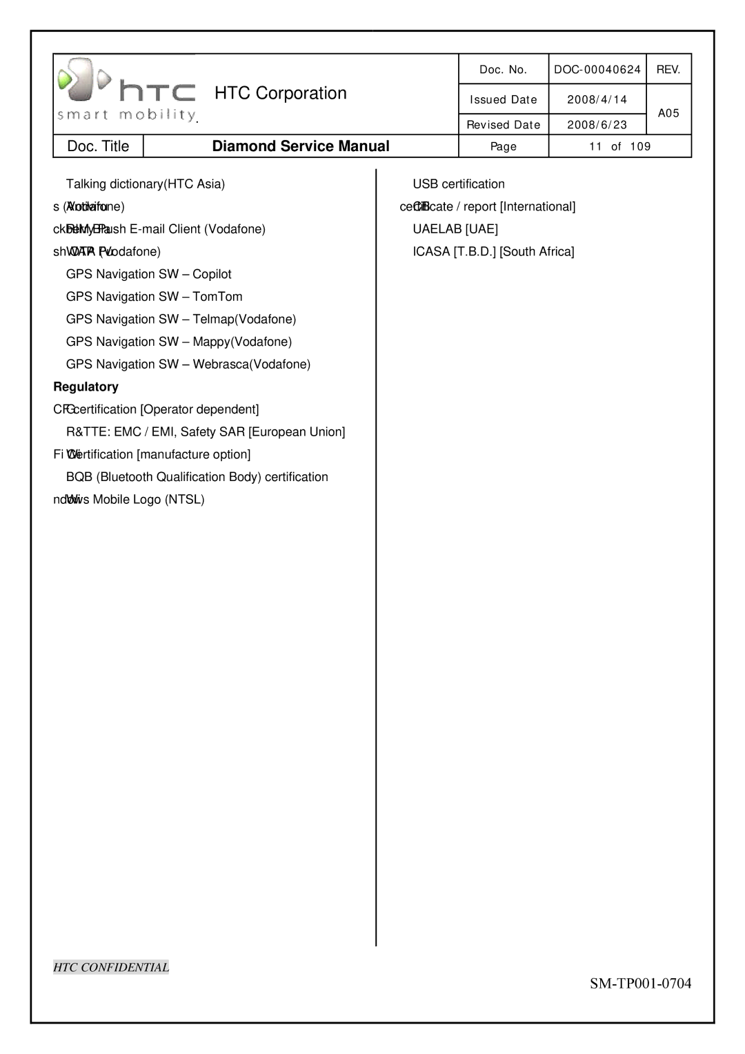 HTC Rev. A05 service manual Regulatory 