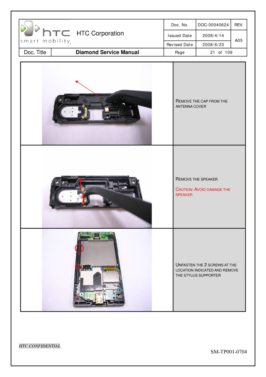 HTC Rev. A05 service manual Speaker 