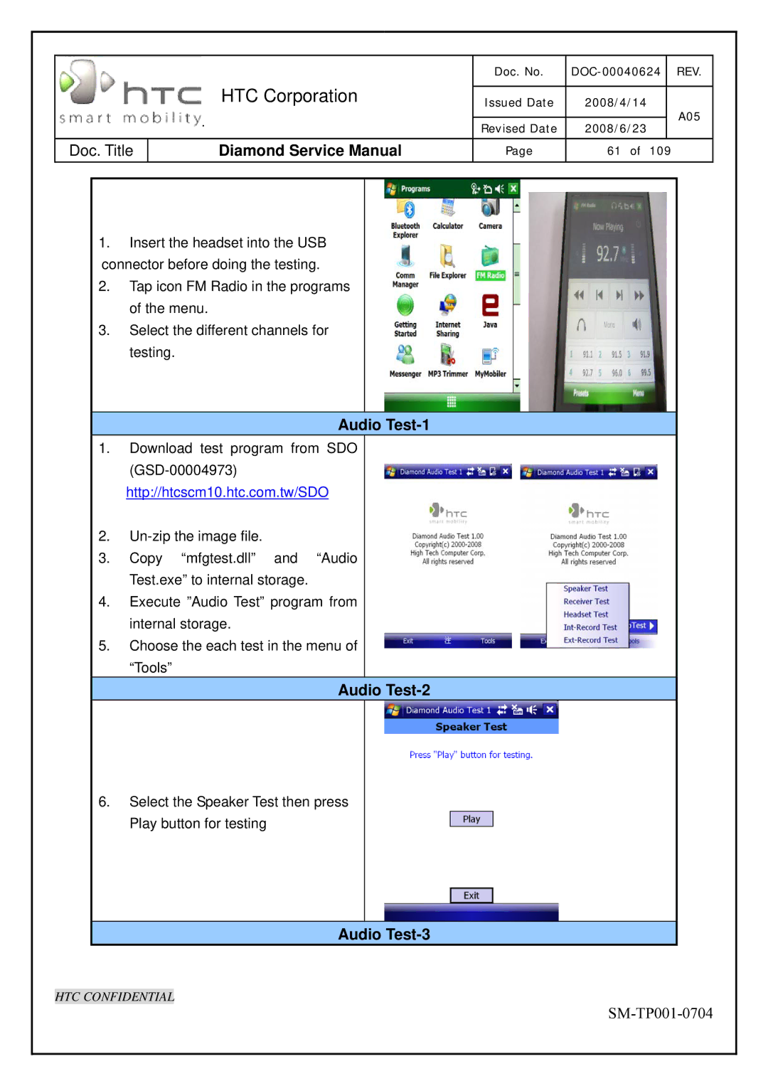 HTC Rev. A05 service manual Audio Test-1, Audio Test-2, Audio Test-3 