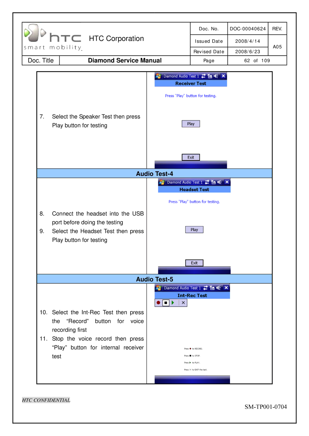 HTC Rev. A05 service manual Audio Test-4, Audio Test-5 