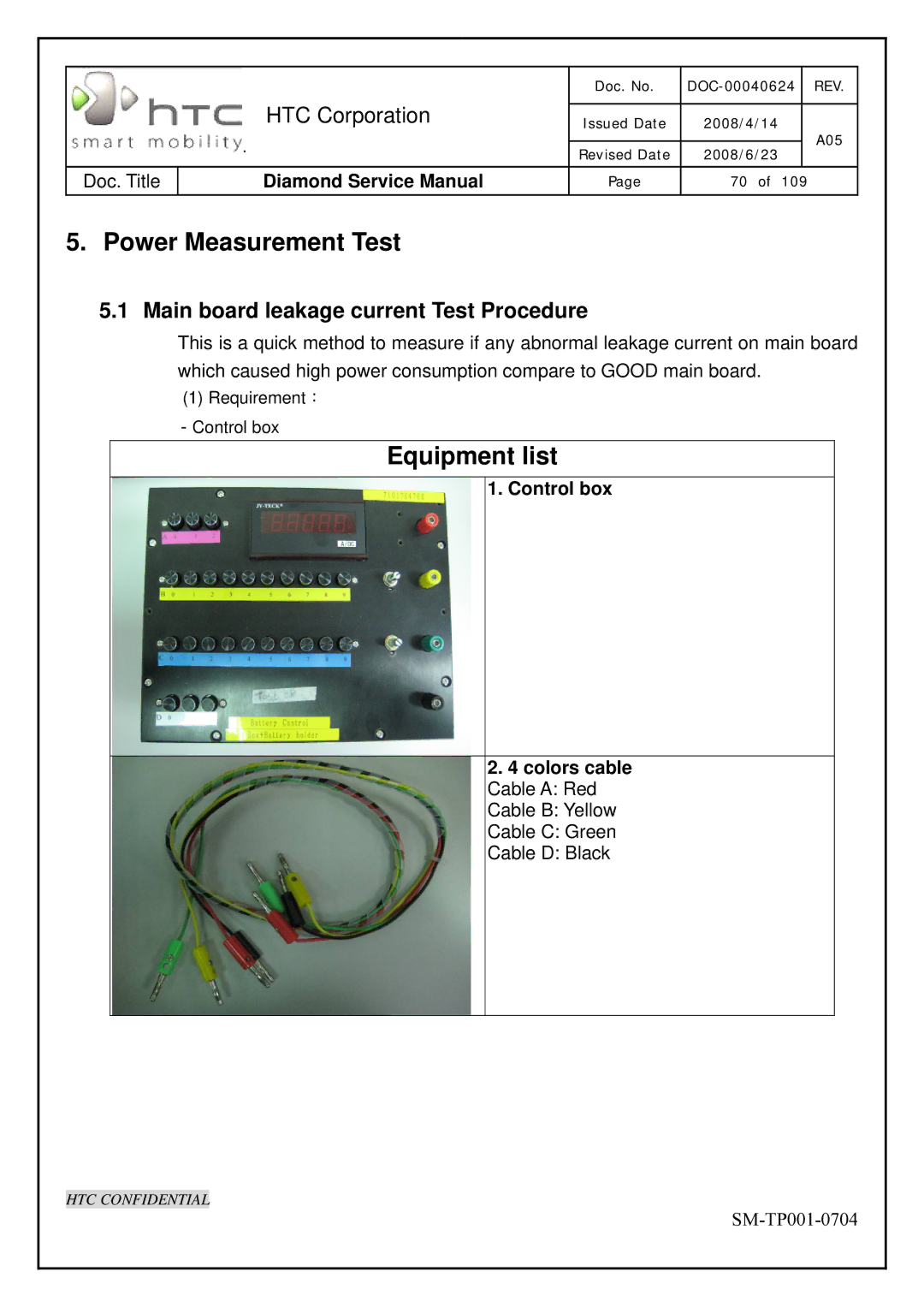 HTC Rev. A05 service manual Main board leakage current Test Procedure, Control box 