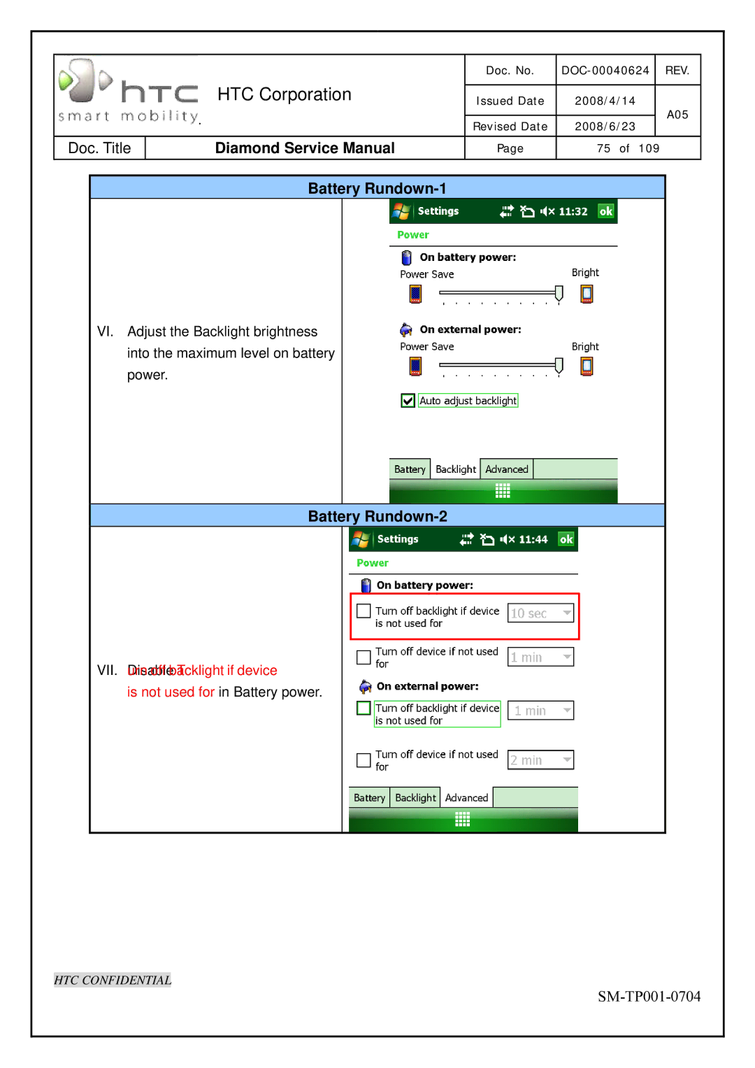 HTC Rev. A05 service manual Doc. Title Battery Rundown-1, Battery Rundown-2 