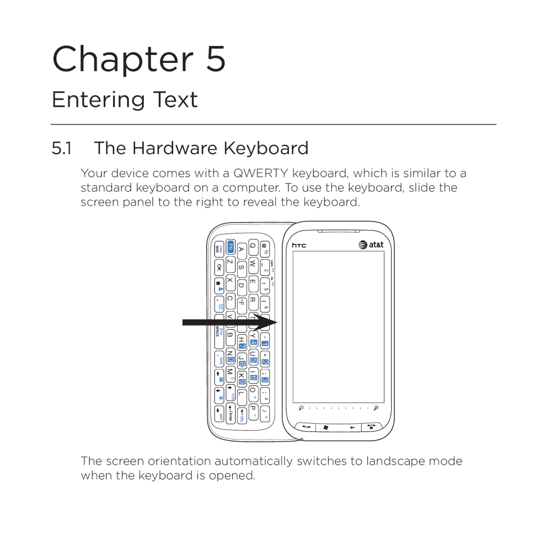 HTC NMRHOD00 user manual Entering Text, Hardware Keyboard 