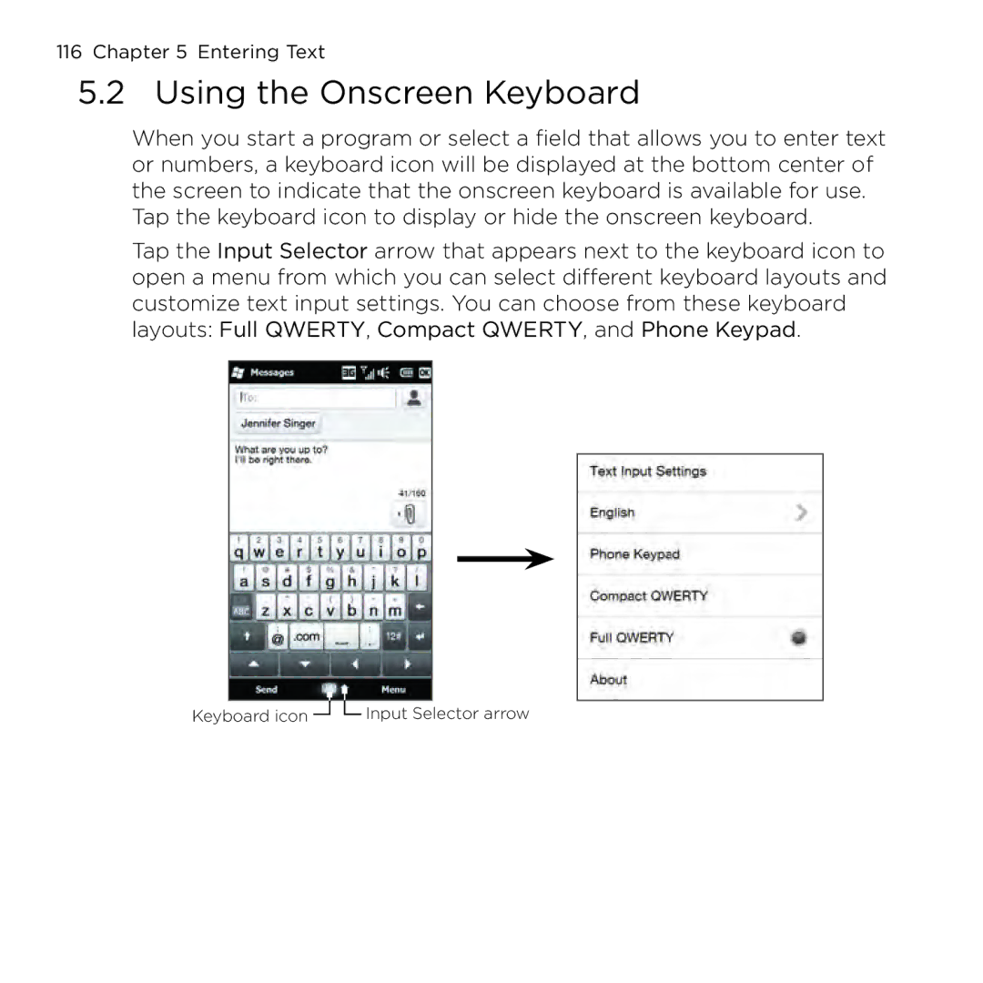 HTC NMRHOD00 user manual Using the Onscreen Keyboard 