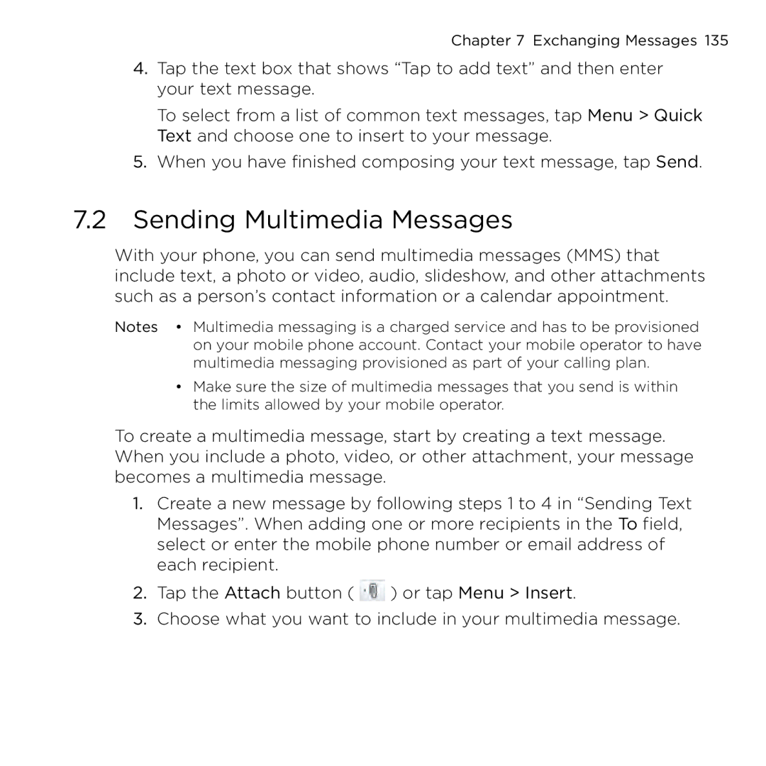 HTC NMRHOD00 user manual Sending Multimedia Messages 