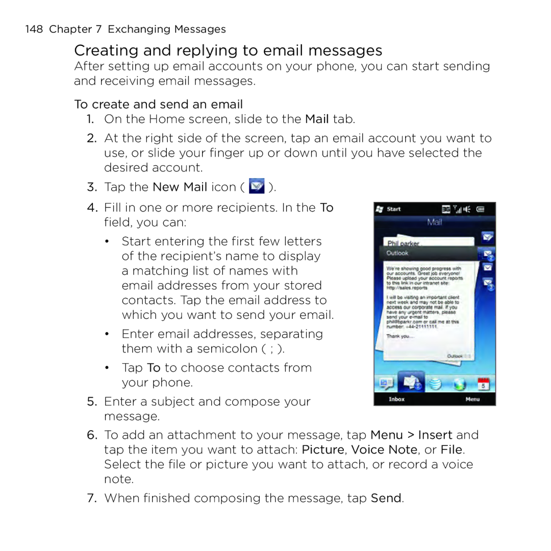 HTC NMRHOD00 user manual Creating and replying to email messages 