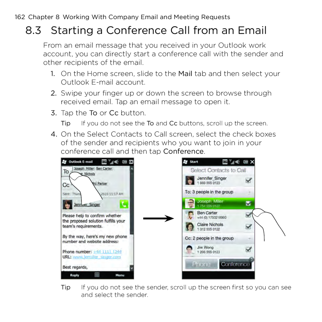 HTC NMRHOD00 user manual Starting a Conference Call from an Email 