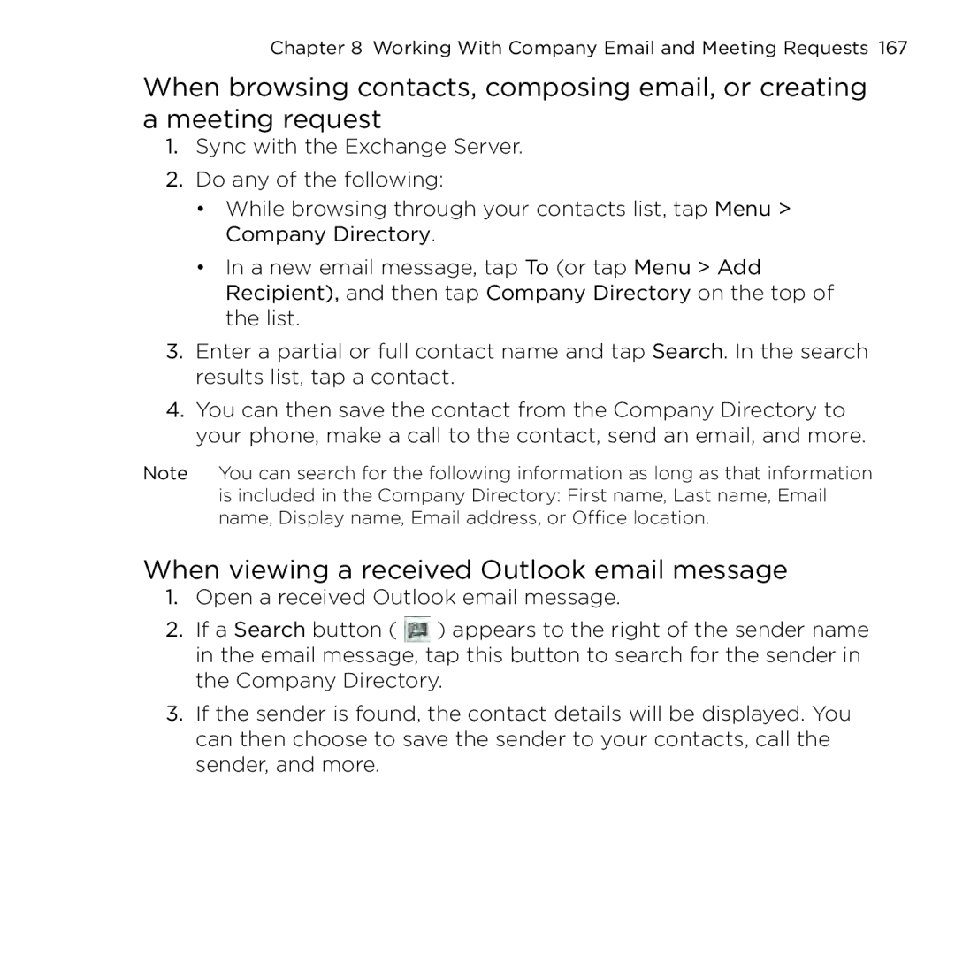 HTC NMRHOD00 user manual When viewing a received Outlook email message 