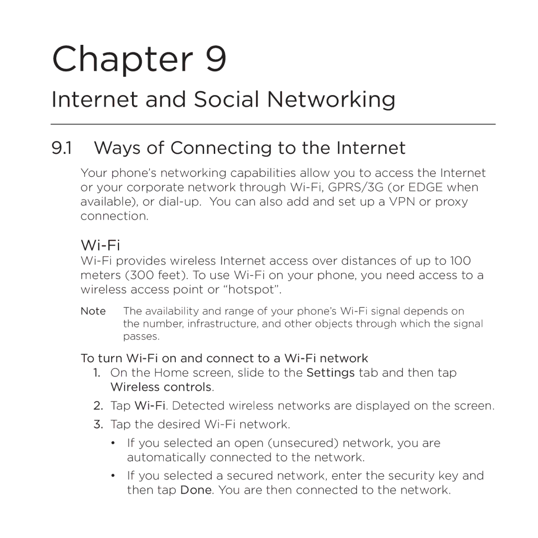 HTC NMRHOD00 user manual Ways of Connecting to the Internet, Wi-Fi 