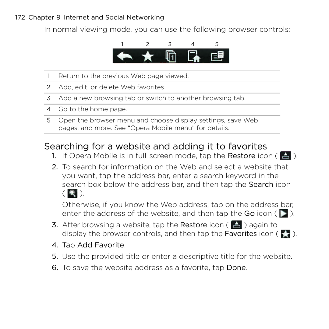 HTC NMRHOD00 user manual Searching for a website and adding it to favorites 