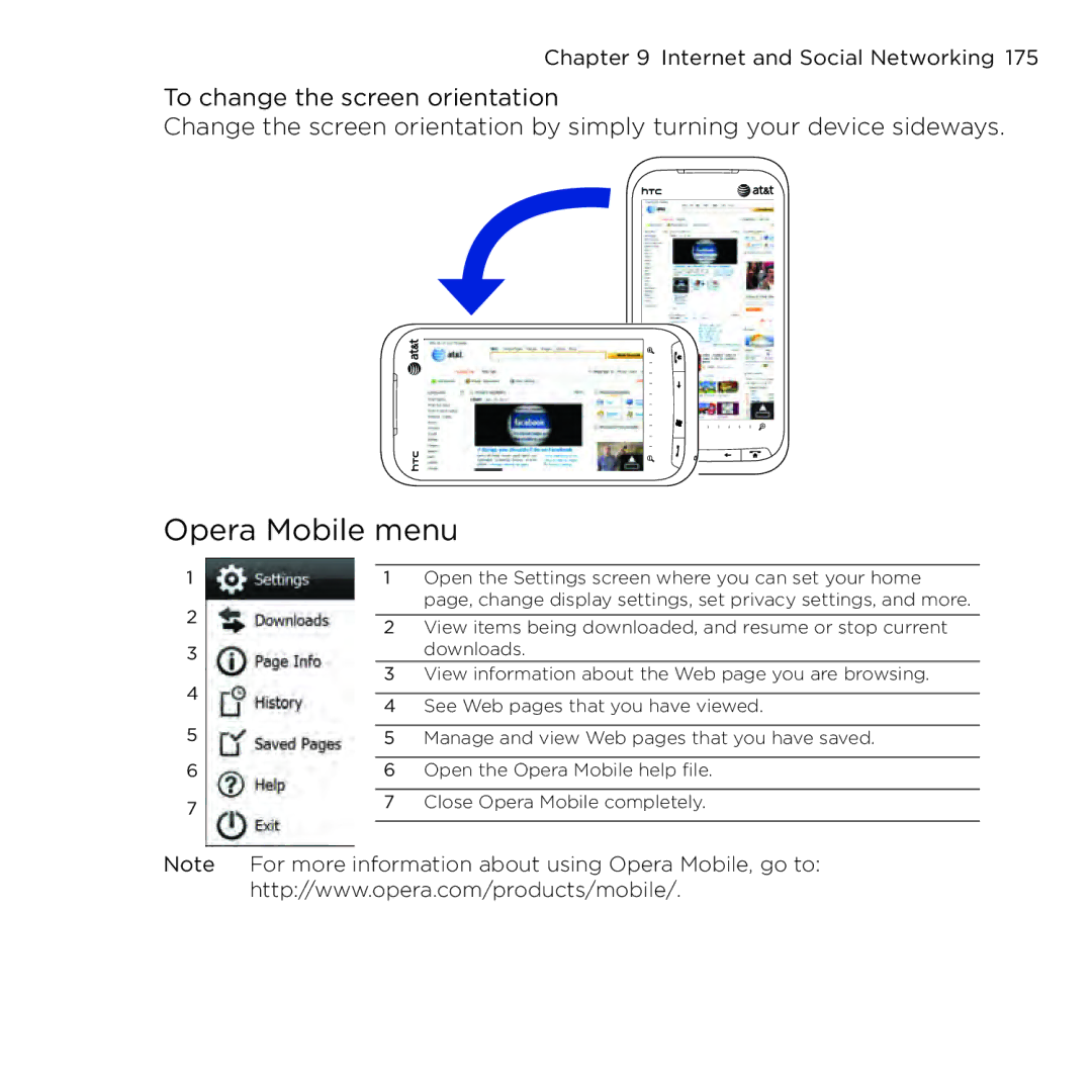 HTC NMRHOD00 user manual Opera Mobile menu 