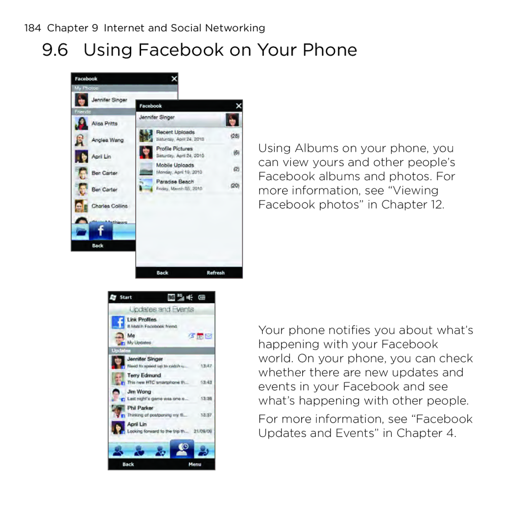 HTC NMRHOD00 user manual Using Facebook on Your Phone 