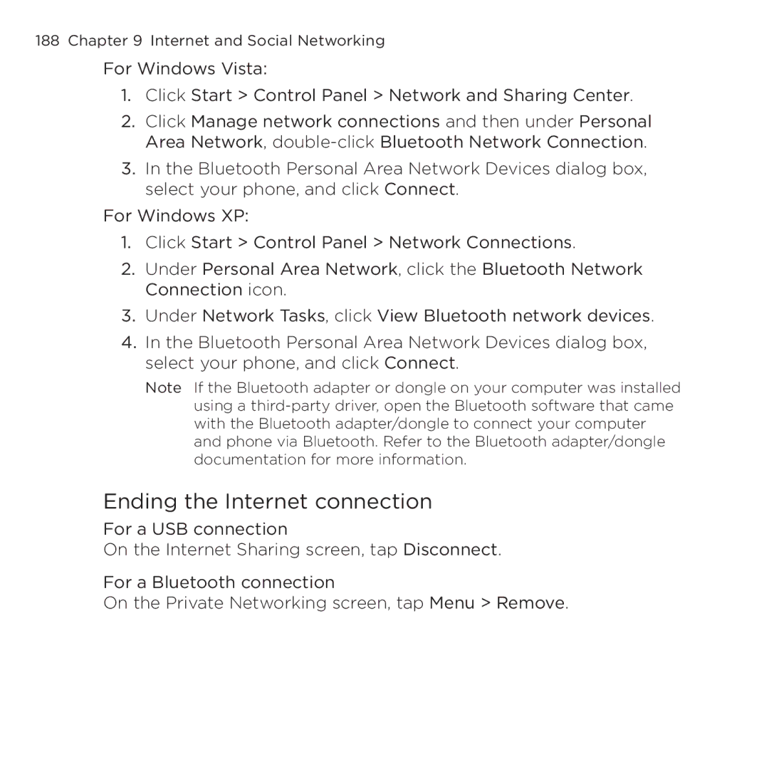 HTC NMRHOD00 user manual Ending the Internet connection 