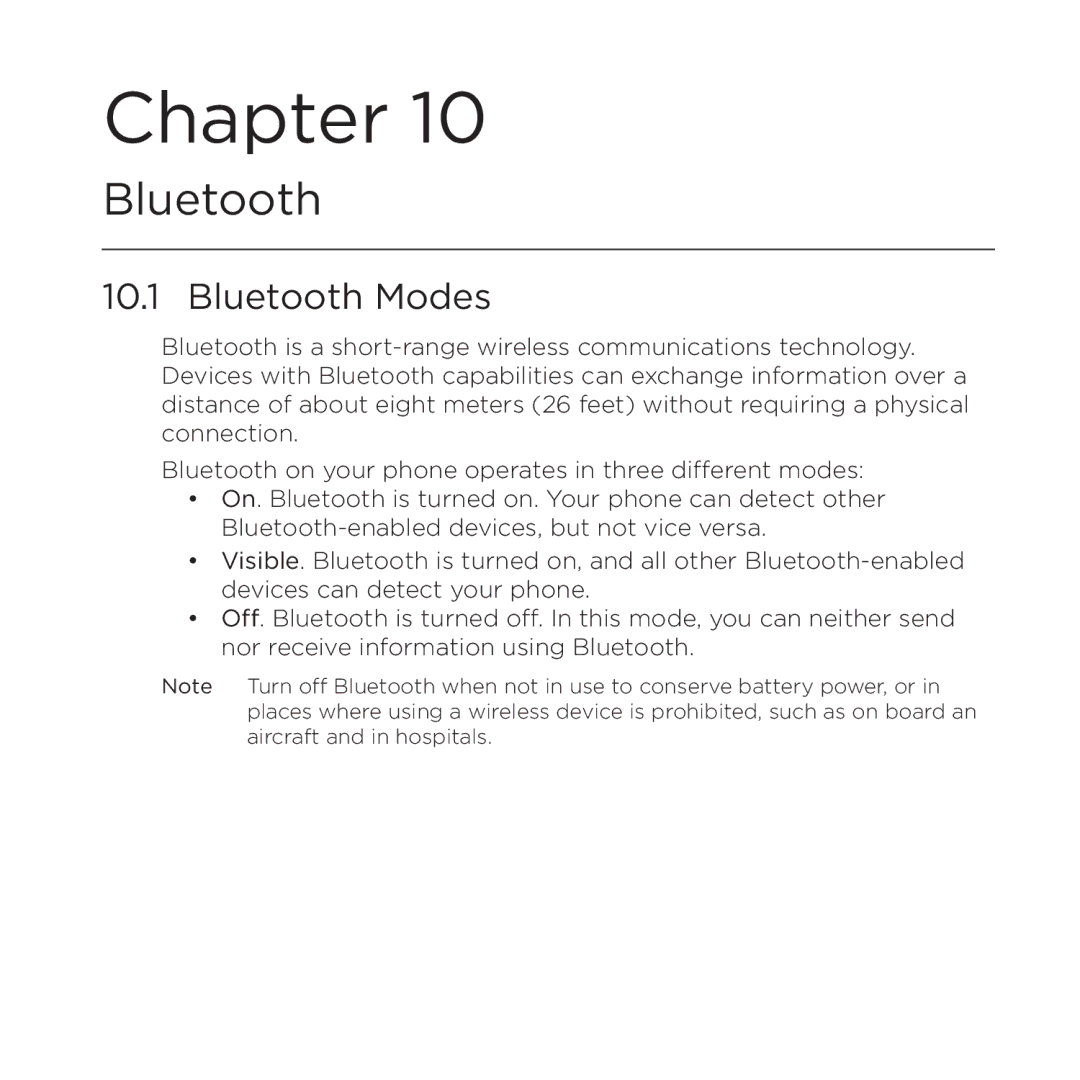 HTC NMRHOD00 user manual Bluetooth Modes 