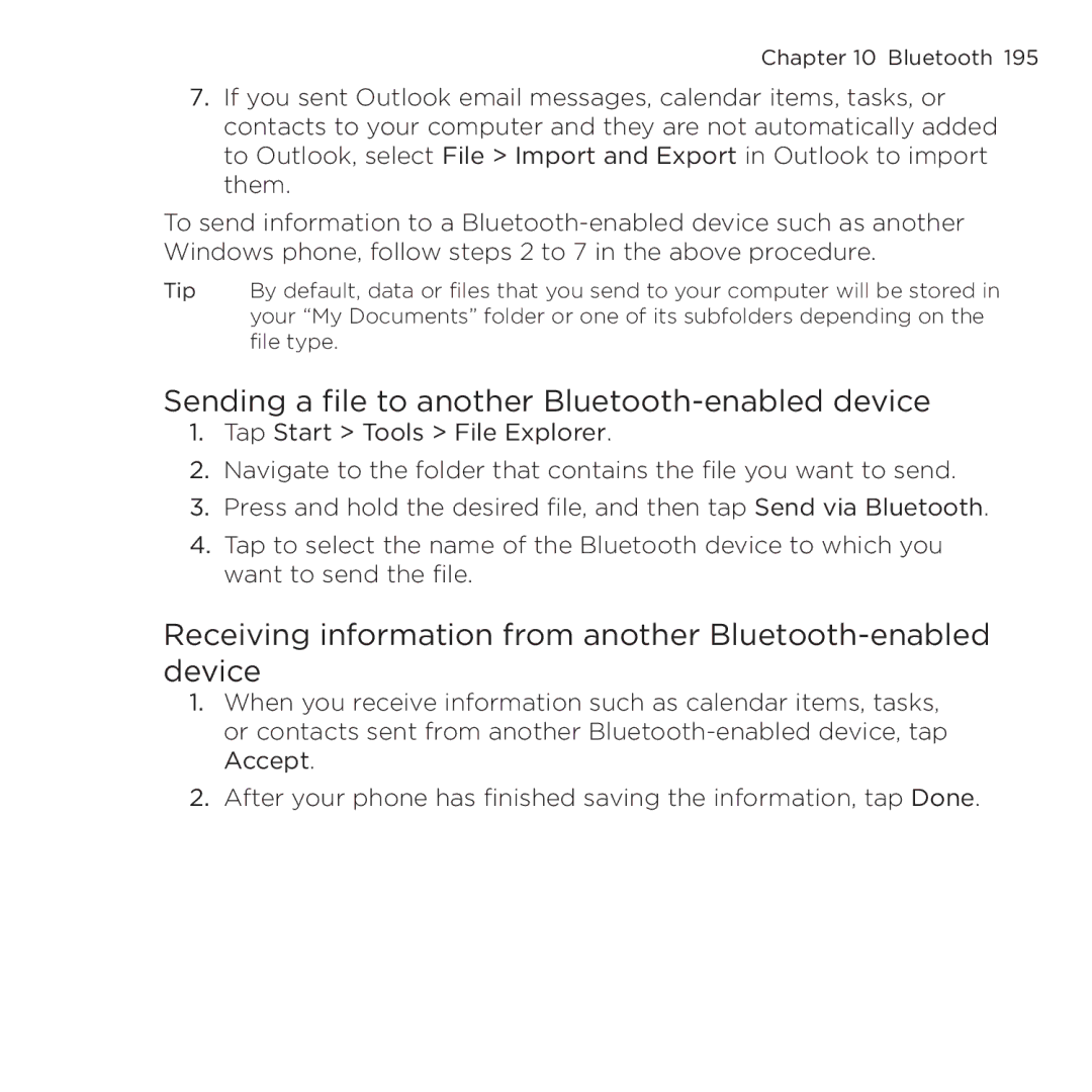 HTC NMRHOD00 user manual Sending a file to another Bluetooth-enabled device 