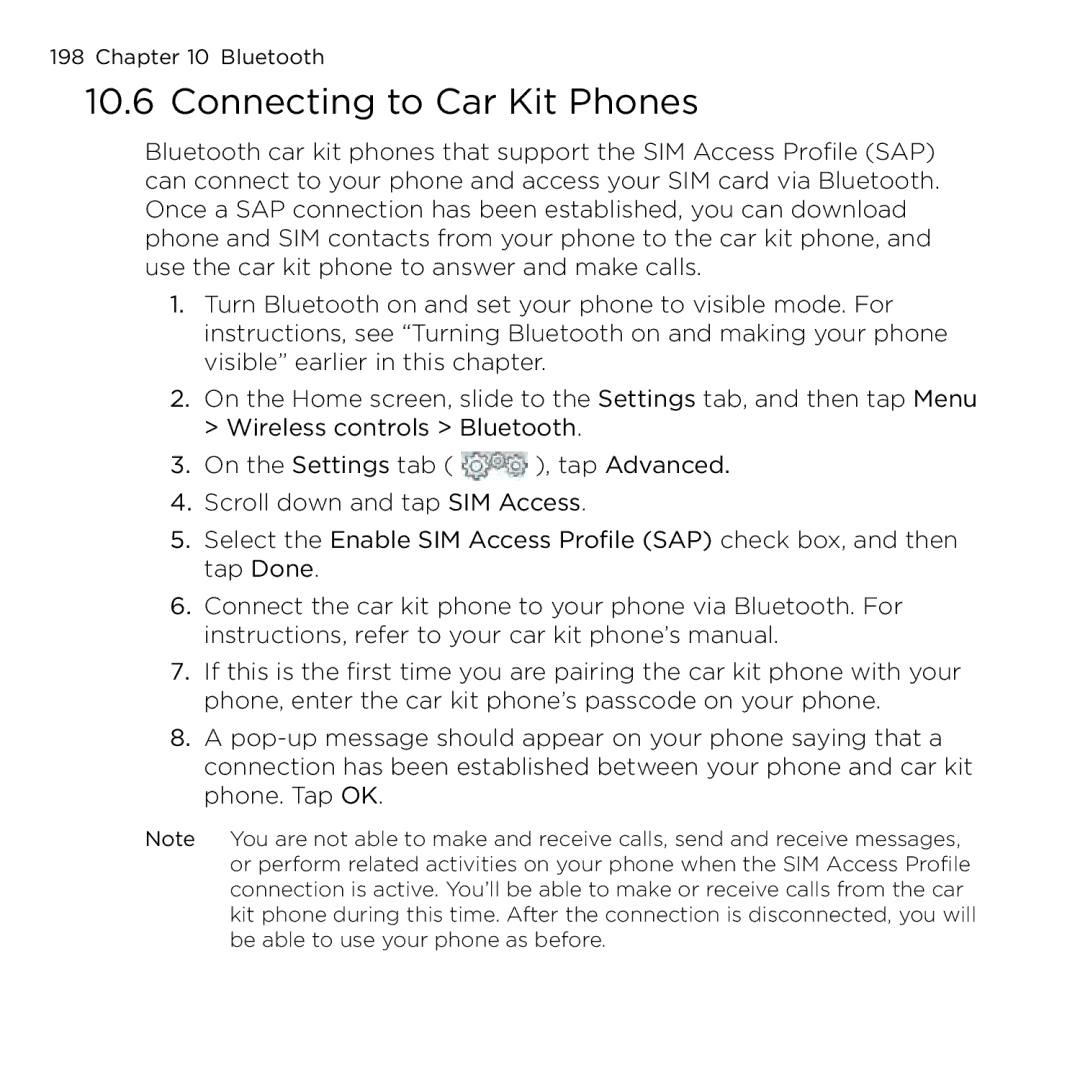 HTC NMRHOD00 user manual Connecting to Car Kit Phones 