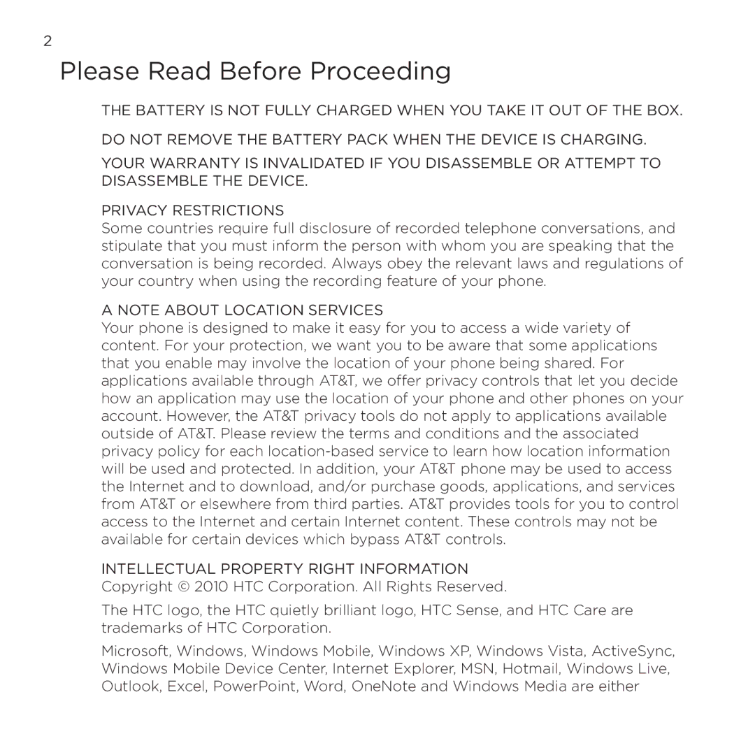 HTC NMRHOD00 user manual Please Read Before Proceeding 
