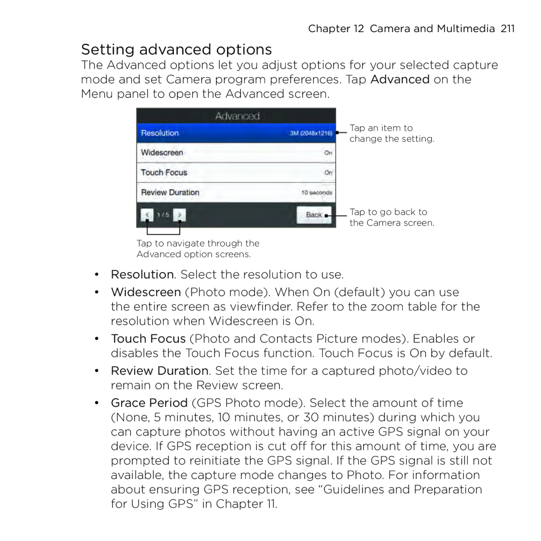 HTC NMRHOD00 user manual Setting advanced options 