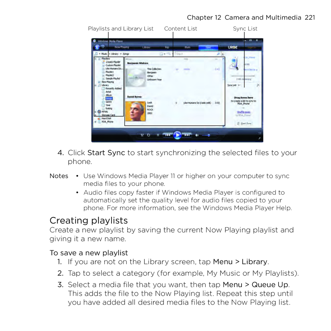 HTC NMRHOD00 user manual Creating playlists 