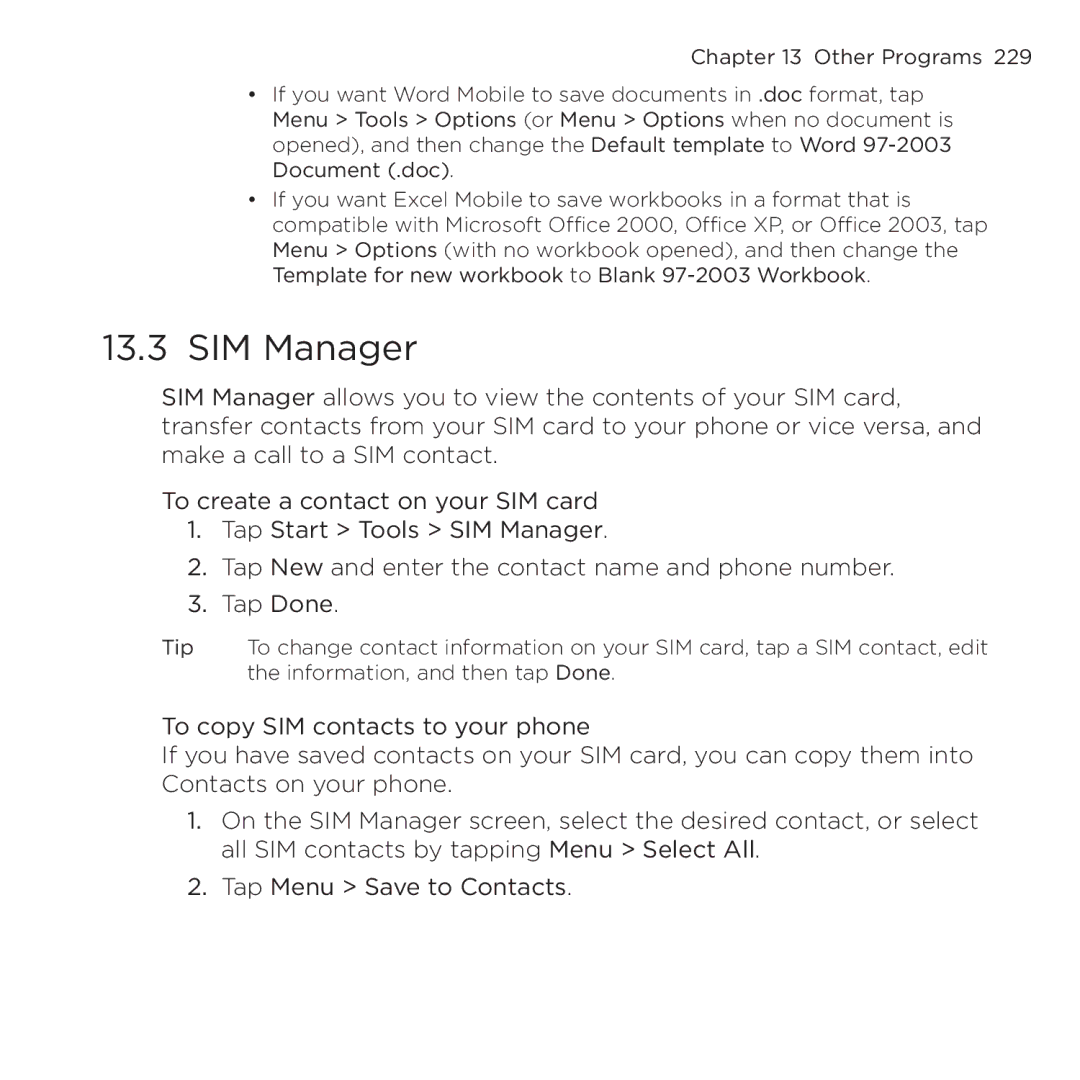 HTC NMRHOD00 user manual SIM Manager 