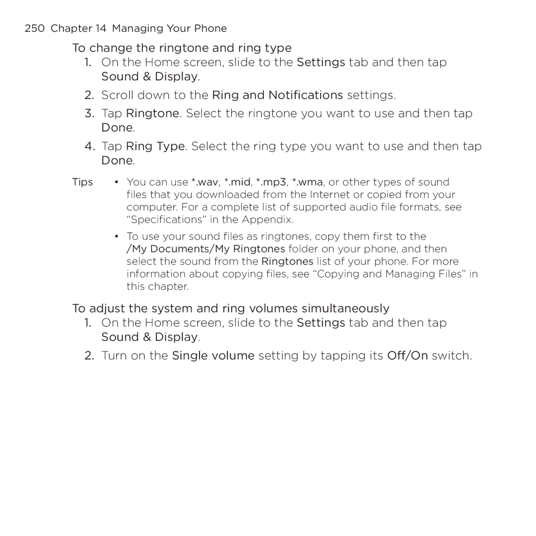 HTC NMRHOD00 user manual Managing Your Phone 