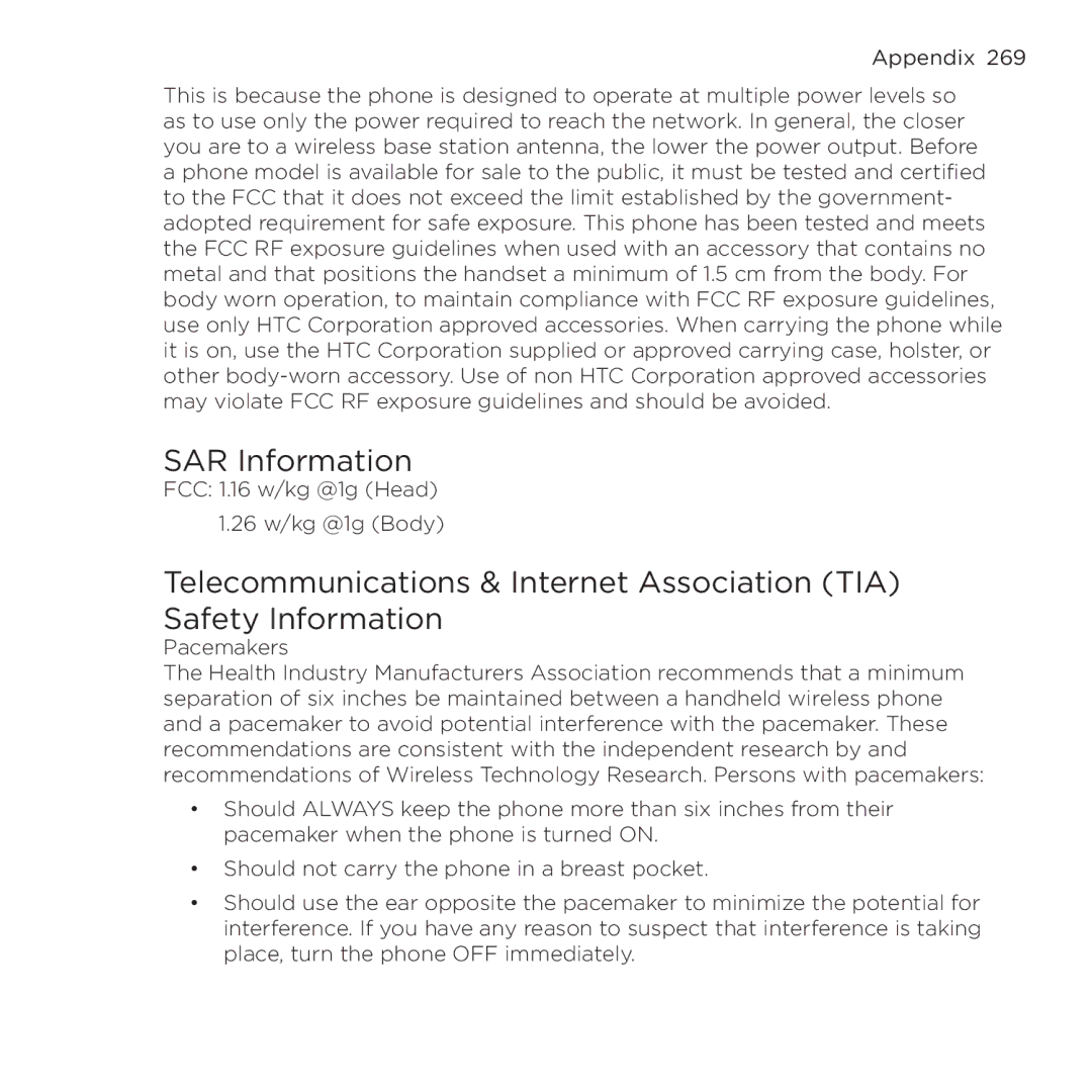 HTC NMRHOD00 user manual SAR Information 