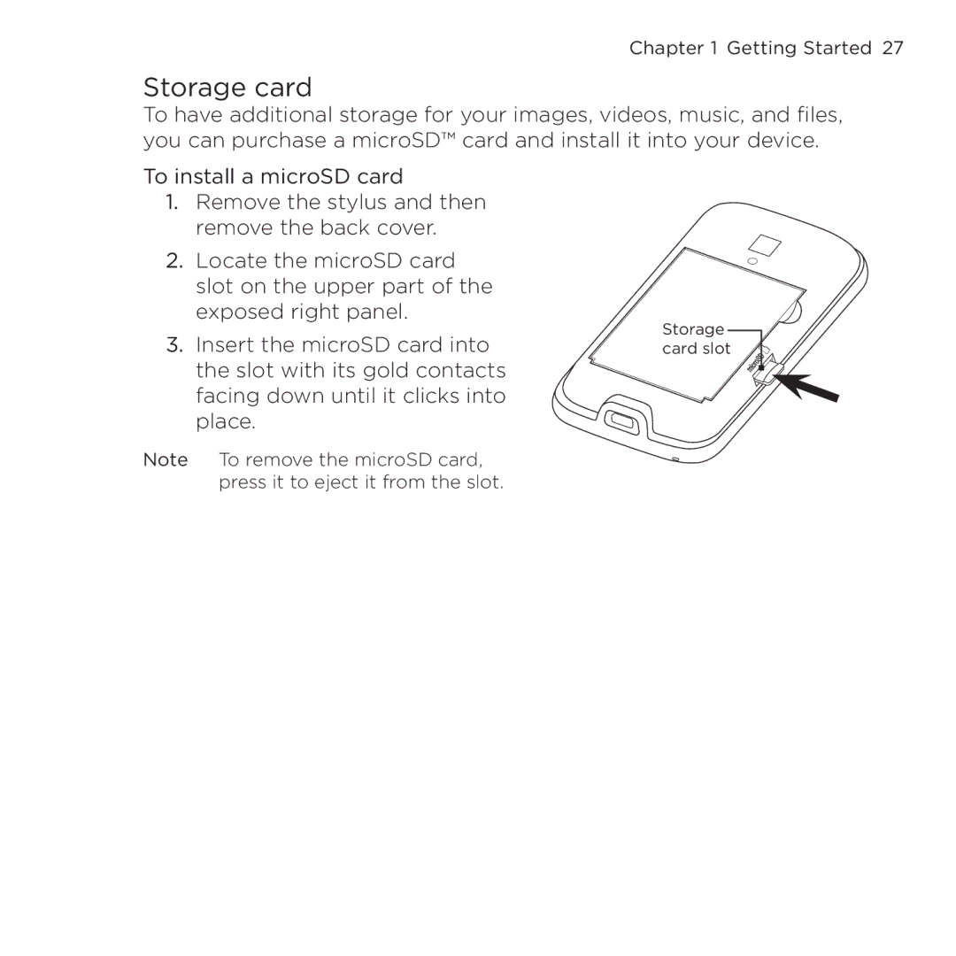 HTC NMRHOD00 user manual Storage card 