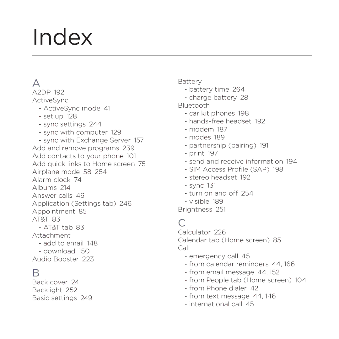 HTC NMRHOD00 user manual Index 