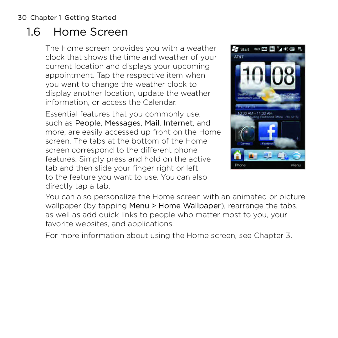 HTC NMRHOD00 user manual Home Screen 