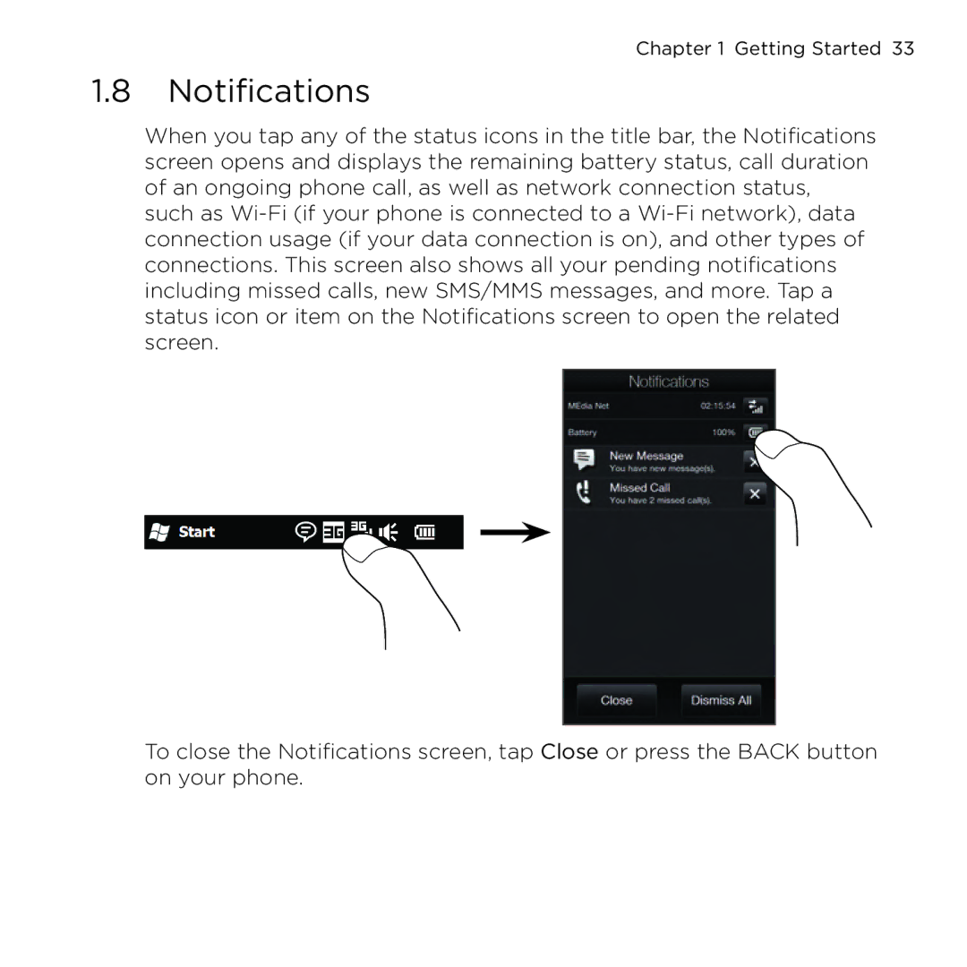 HTC NMRHOD00 user manual Notifications 