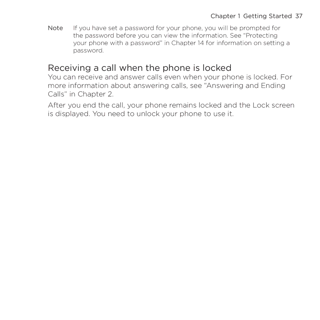 HTC NMRHOD00 user manual Receiving a call when the phone is locked 